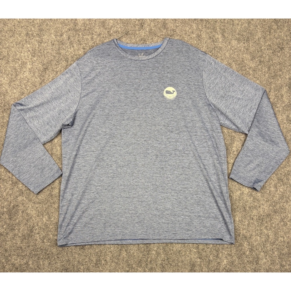 Vineyard Vines Performance Mens XL Long Sleeve Blue Heather Golf Whale Shirt